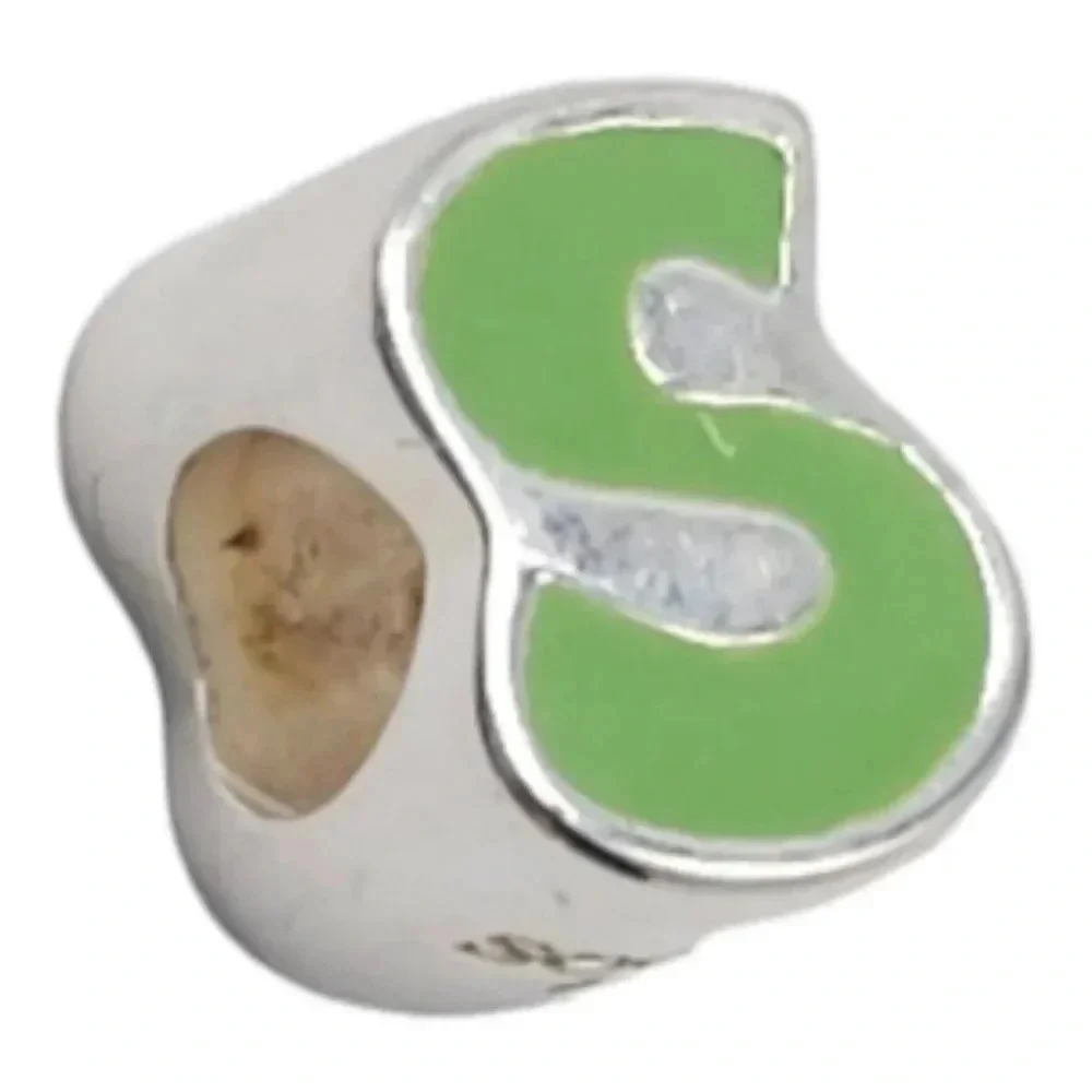 Solvar Sterling Silver Green Enamel Initial S Slide Charm Kids New Old Stock